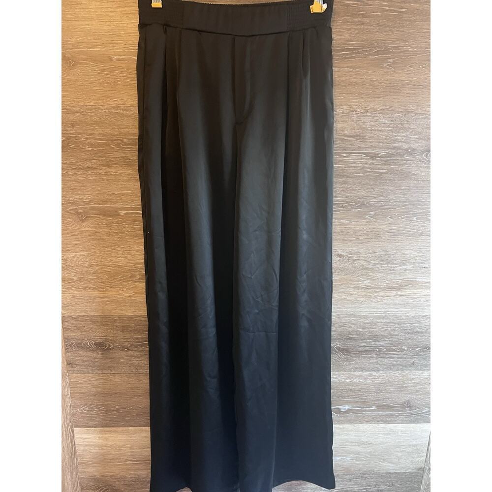 Zara Black Sz M Satin Pants Wide Leg Trousers Minimalist Office Career Elegant